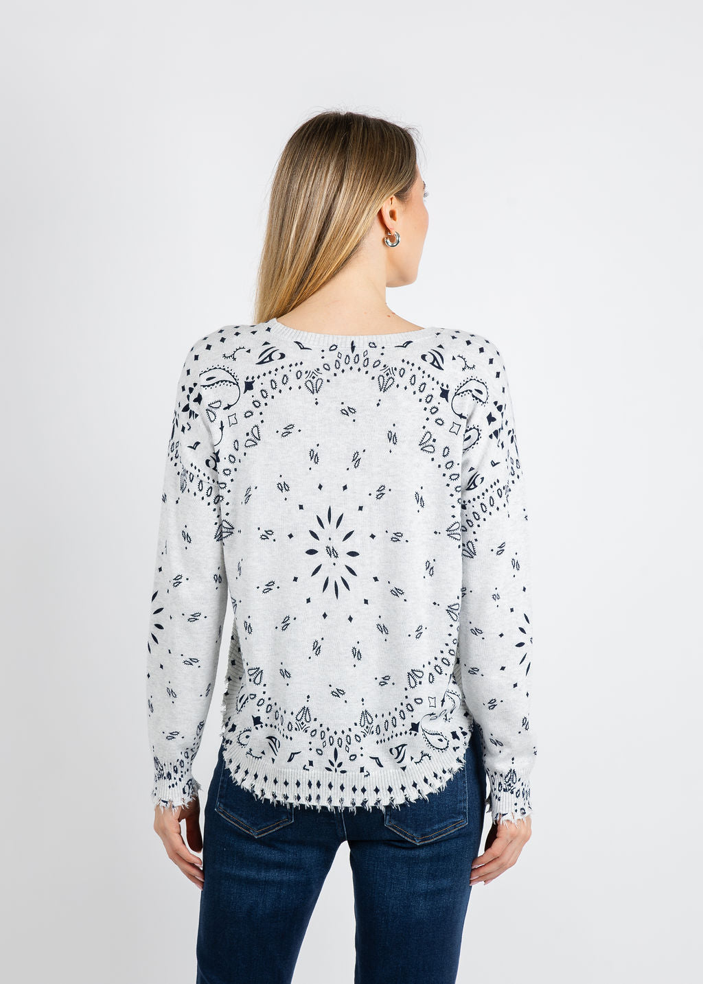 J Society Bandana Crew Sweater in Cloud available at Barbara Katz