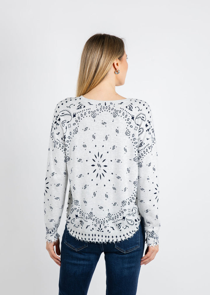 J Society Bandana Crew Sweater in Cloud available at Barbara Katz