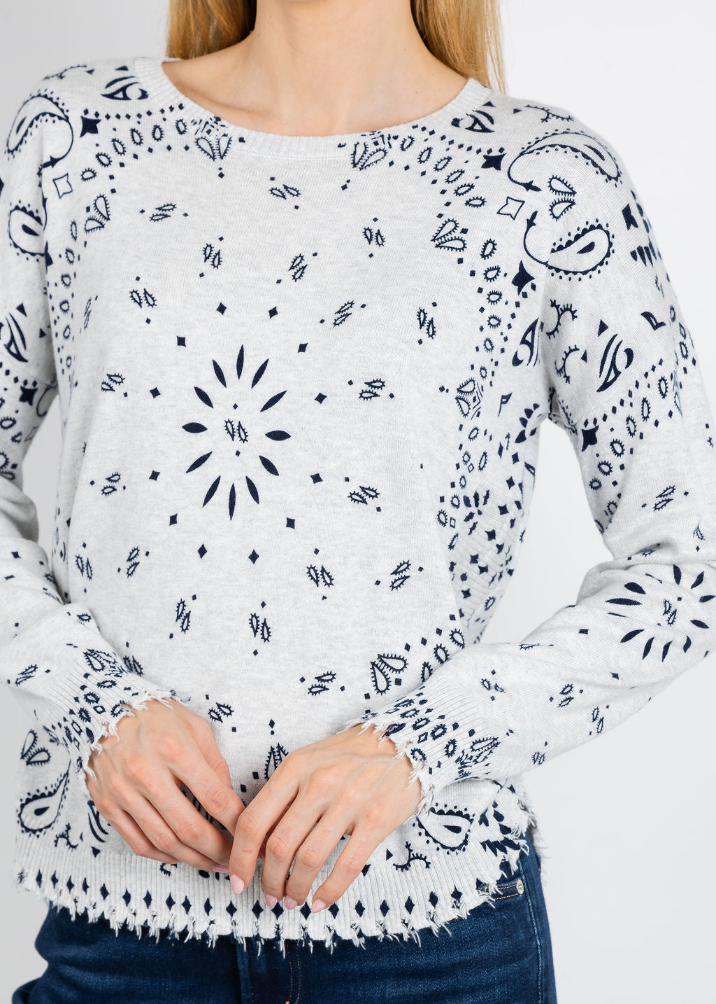 J Society Bandana Crew Sweater in Cloud available at Barbara Katz