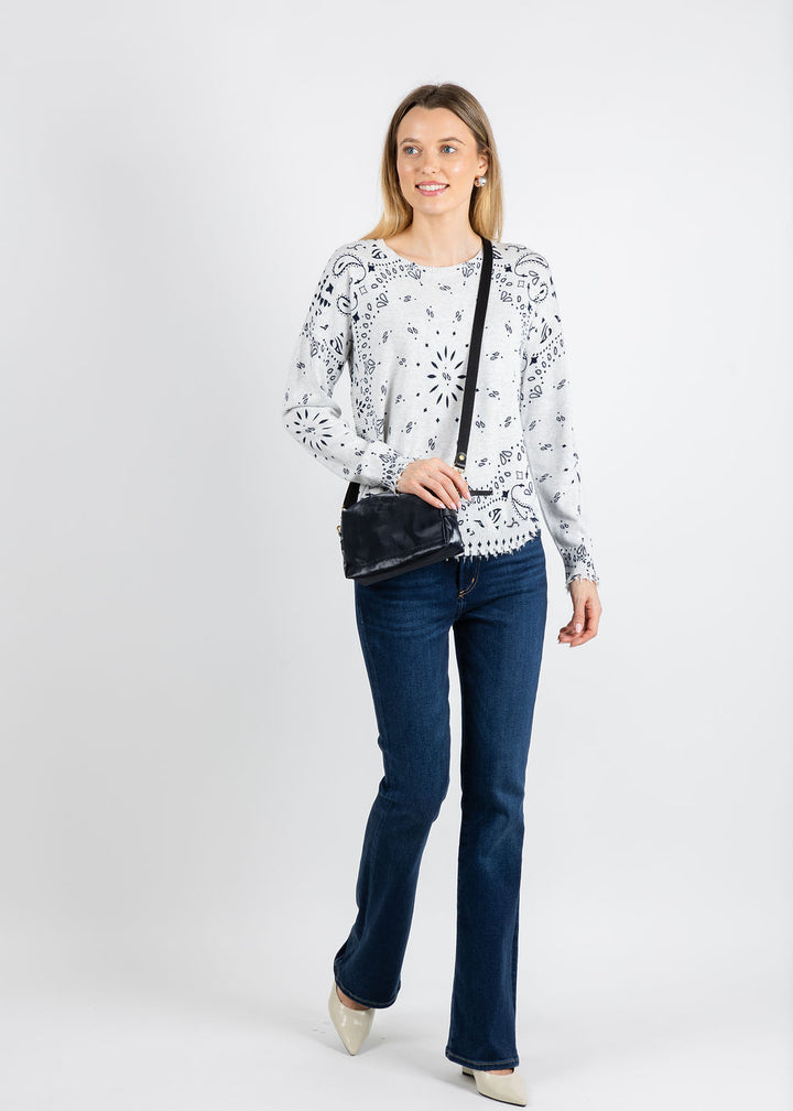 J Society Bandana Crew Sweater in Cloud available at Barbara Katz