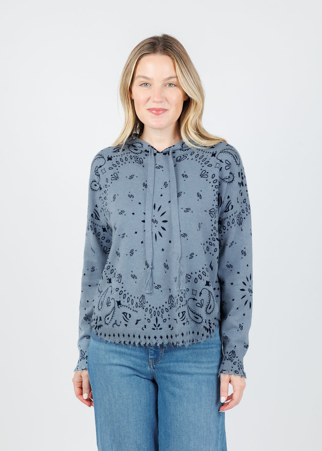 J Society Bandana Drawstring Hoodie in Denim available at Barbara Katz