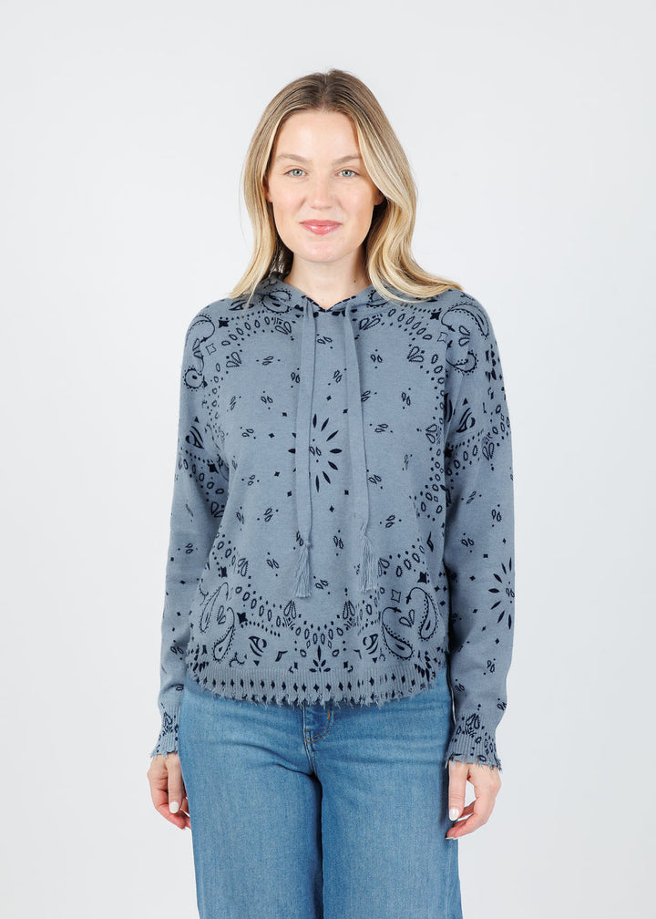 J Society Bandana Drawstring Hoodie in Denim available at Barbara Katz