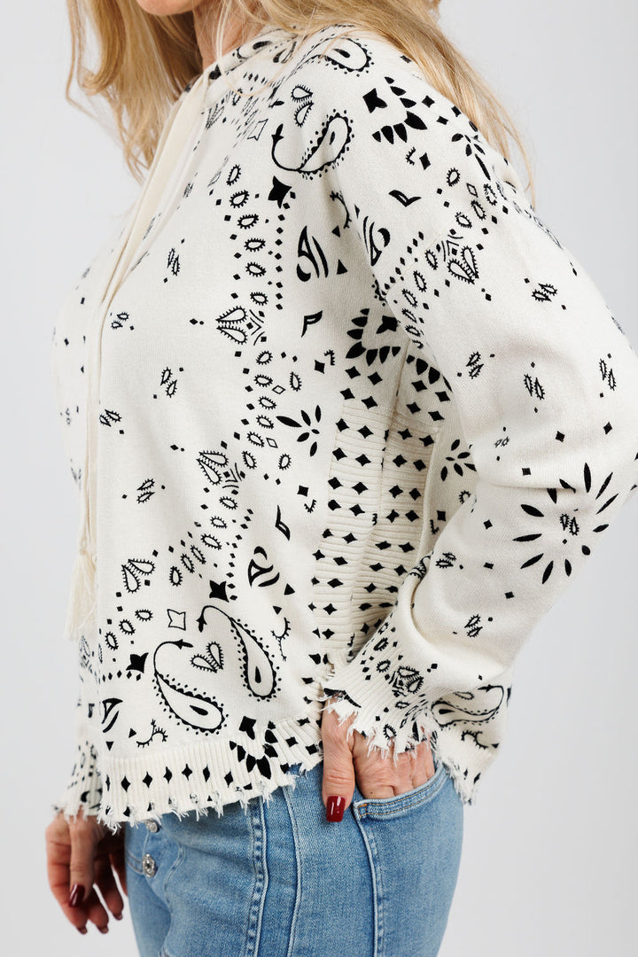 J Society Bandana Long Sleeve Hoodie in Oat available at Barbara Katz
