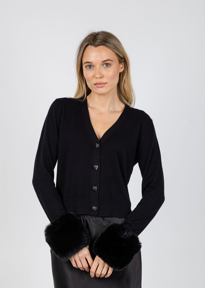 J Society Bella Detachable Fur Cardigan in Black available at Barbara Katz