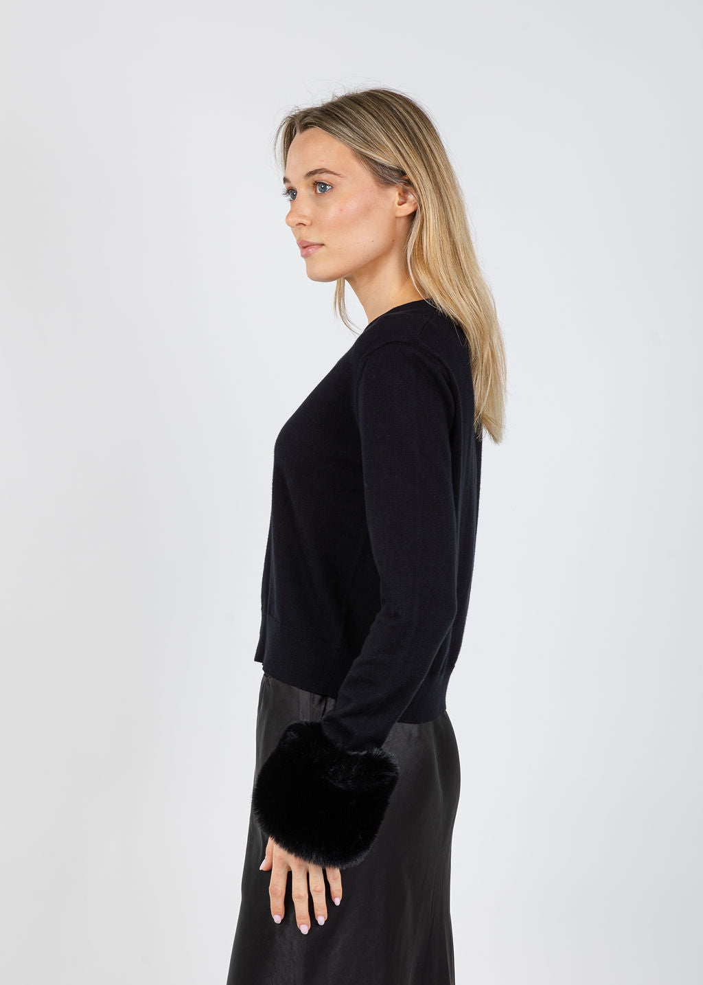 J Society Bella Detachable Fur Cardigan in Black available at Barbara Katz