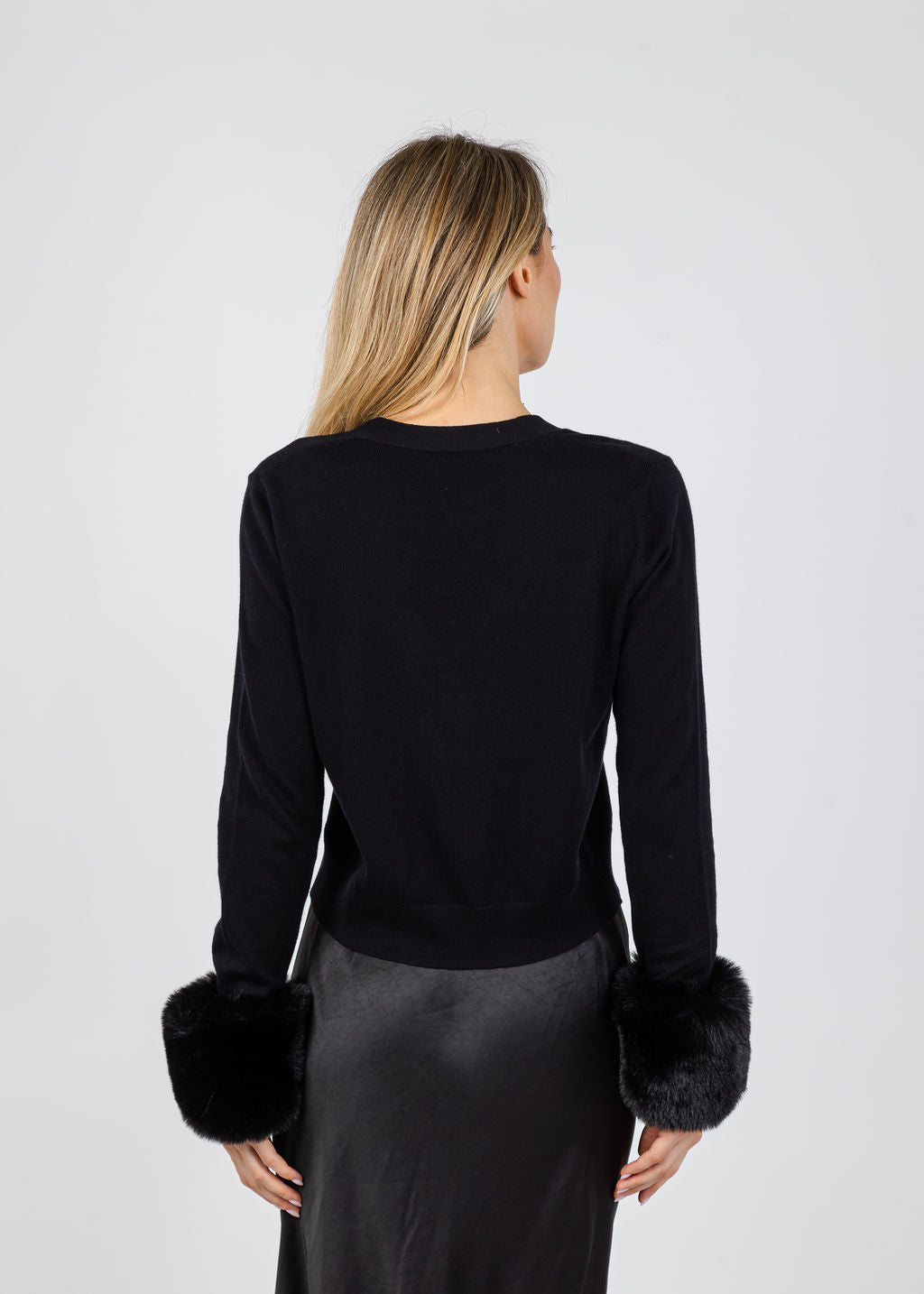 J Society Bella Detachable Fur Cardigan in Black available at Barbara Katz