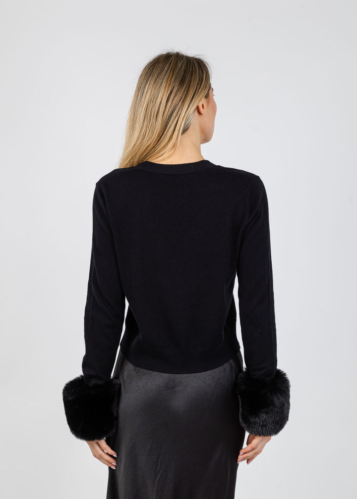 J Society Bella Detachable Fur Cardigan in Black available at Barbara Katz