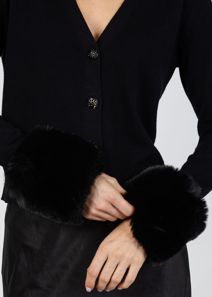 J Society Bella Detachable Fur Cardigan in Black available at Barbara Katz