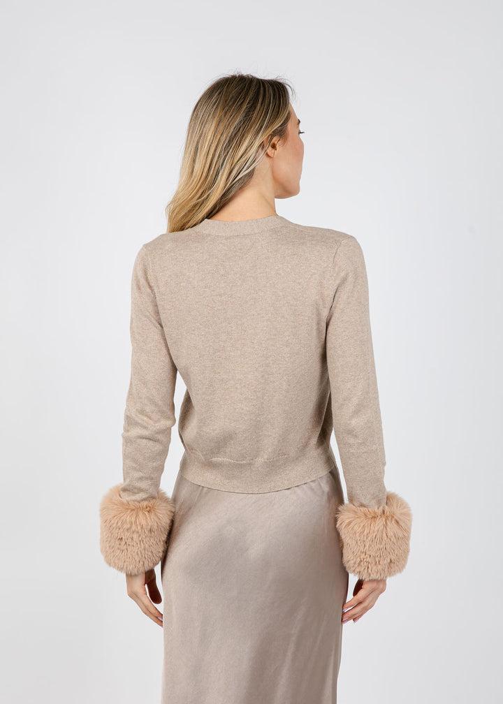 J Society Bella Detachable Fur Cardigan in Cappuccino available at Barbara Katz