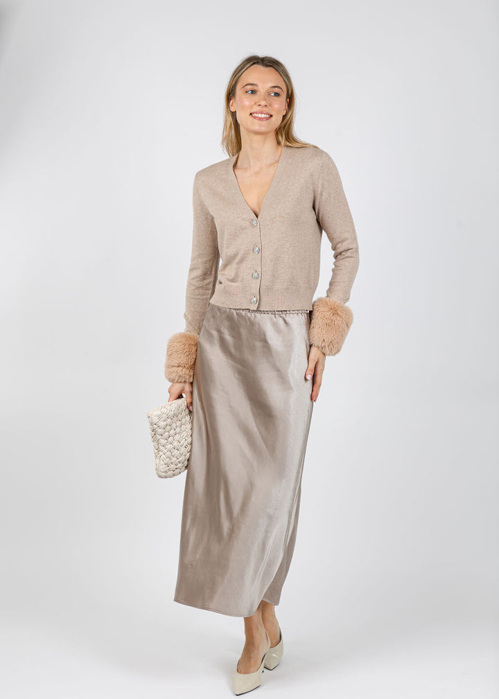 J Society Bella Detachable Fur Cardigan in Cappuccino available at Barbara Katz