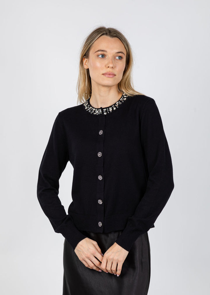 J Society Bella Jewel Neck Cardigan in Black available at Barbara Katz