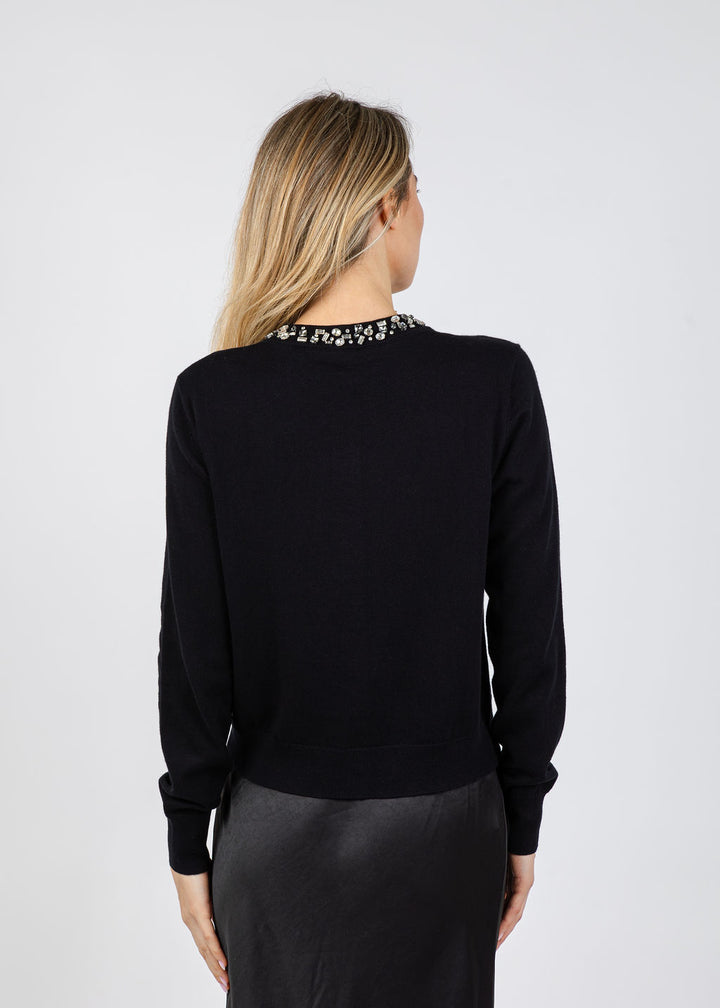 J Society Bella Jewel Neck Cardigan in Black available at Barbara Katz