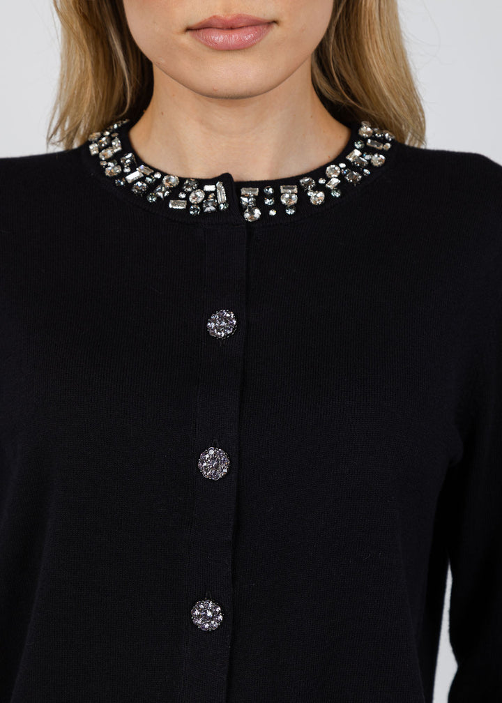 J Society Bella Jewel Neck Cardigan in Black available at Barbara Katz
