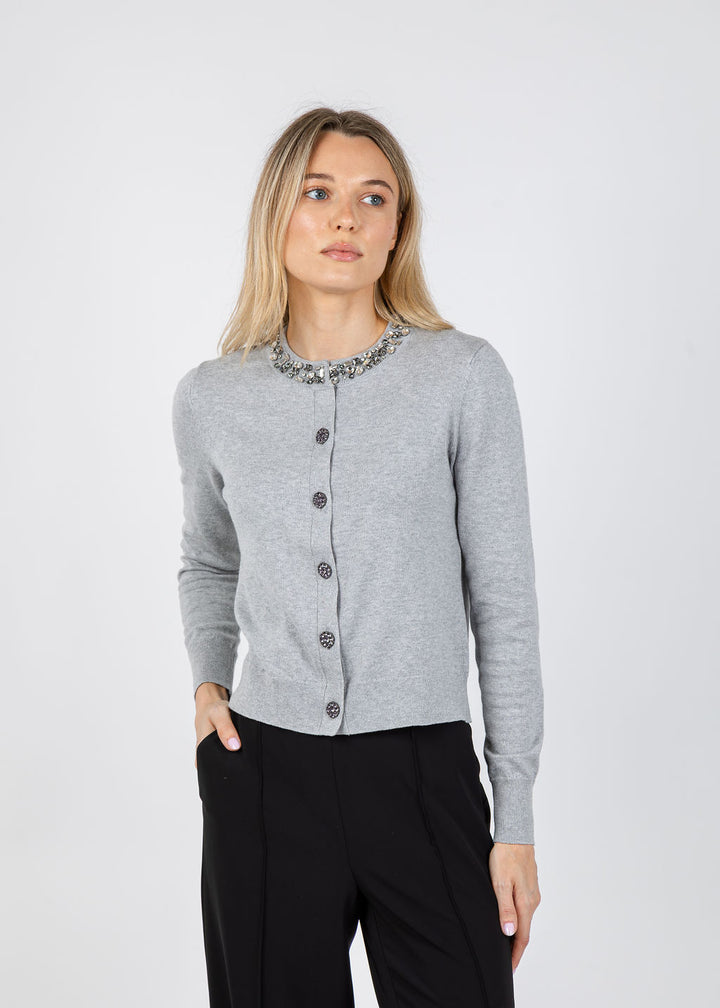 J Society Bella Jewel Neck Cardigan in Heather available at Barbara Katz