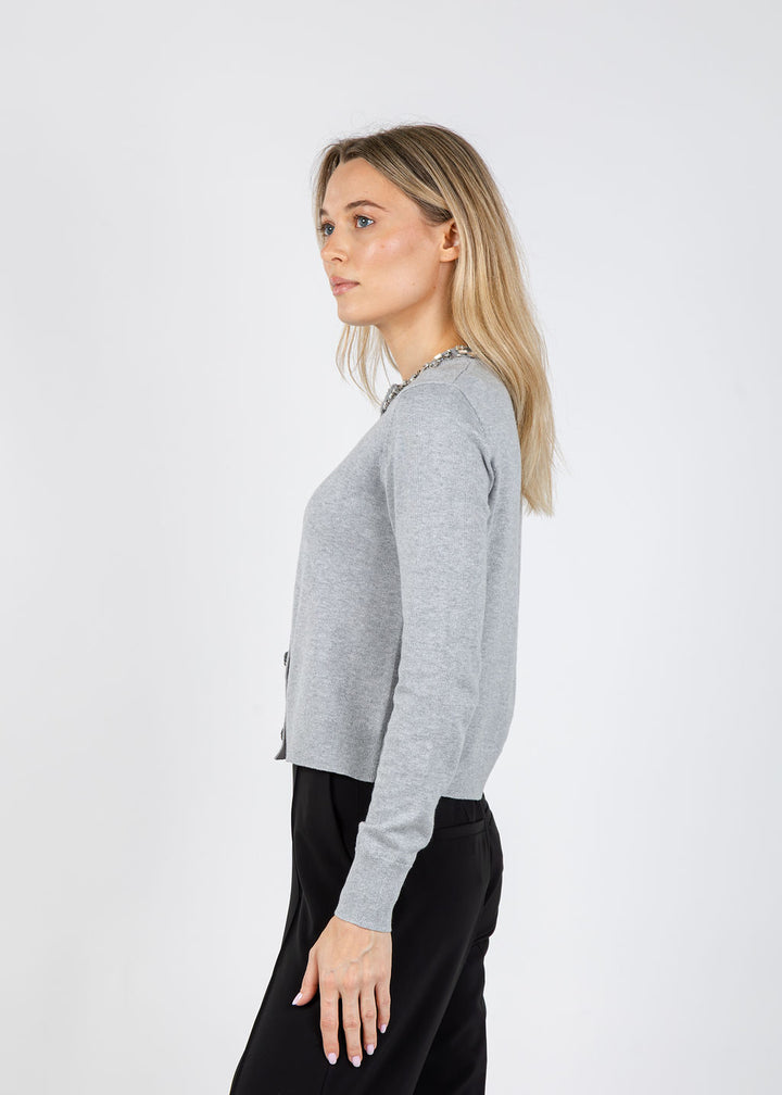 J Society Bella Jewel Neck Cardigan in Heather available at Barbara Katz