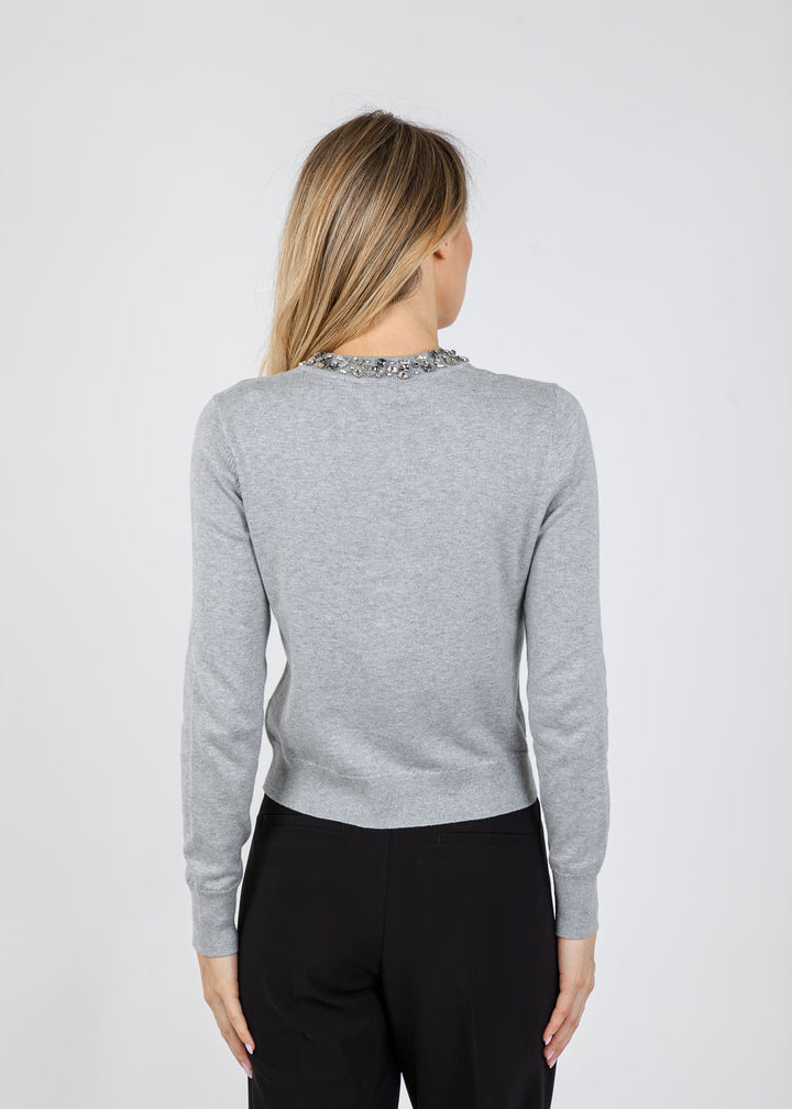 J Society Bella Jewel Neck Cardigan in Heather available at Barbara Katz