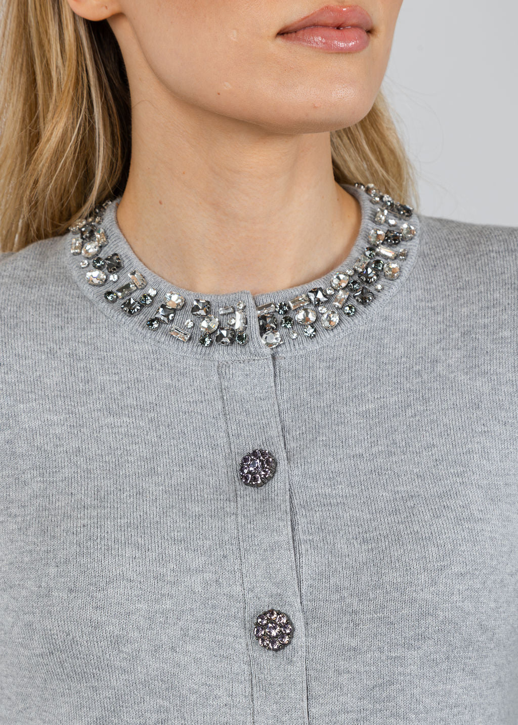 J Society Bella Jewel Neck Cardigan in Heather available at Barbara Katz