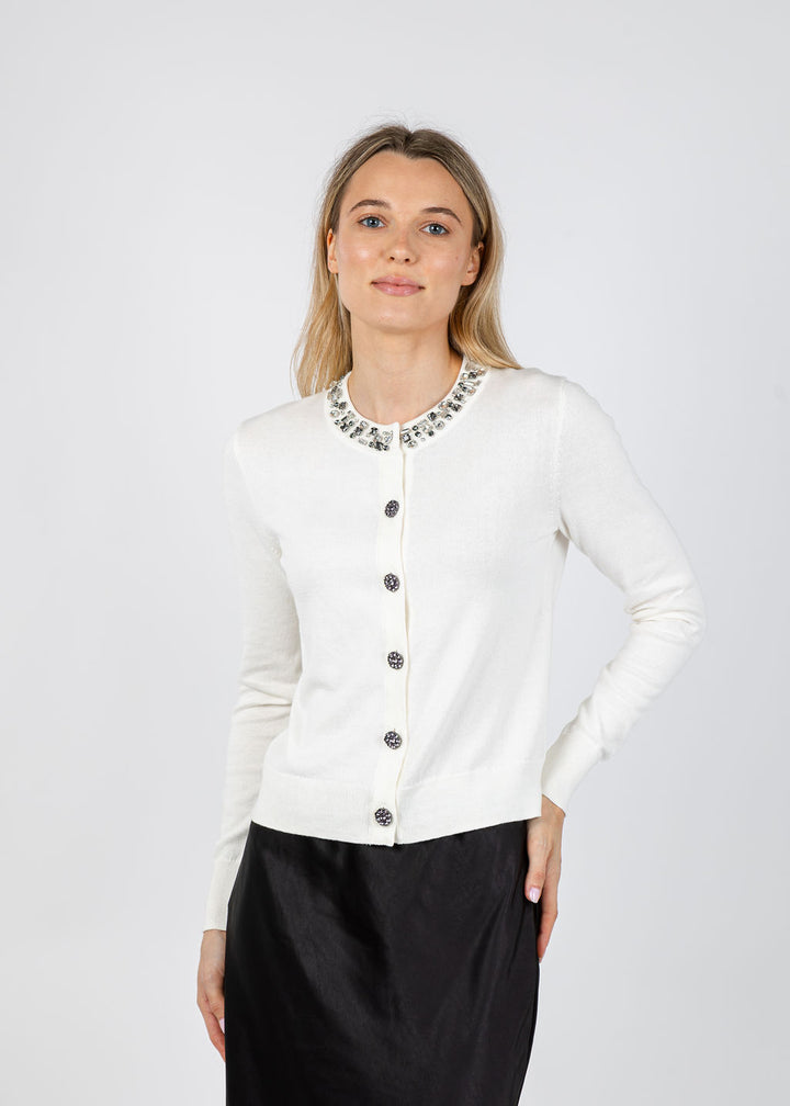 J Society Bella Jewel Neck Cardigan in Vanilla available at Barbara Katz