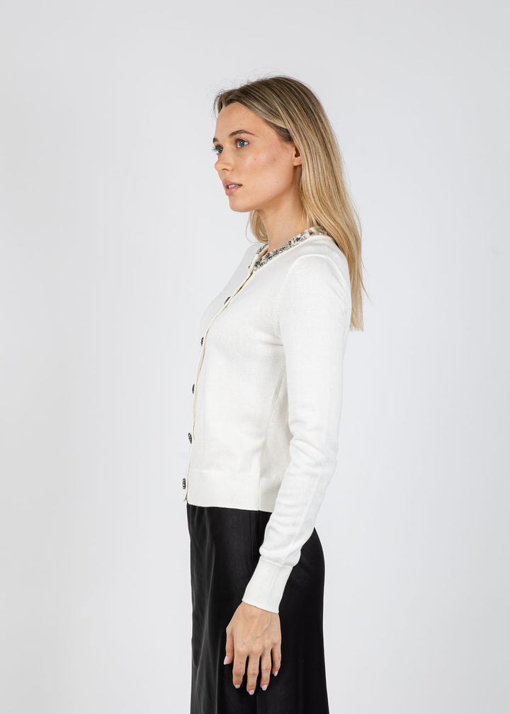 J Society Bella Jewel Neck Cardigan in Vanilla available at Barbara Katz