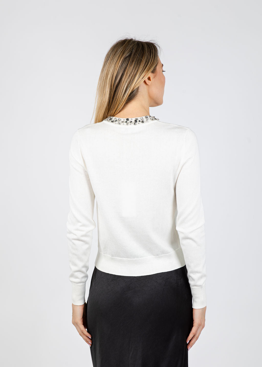 J Society Bella Jewel Neck Cardigan in Vanilla available at Barbara Katz