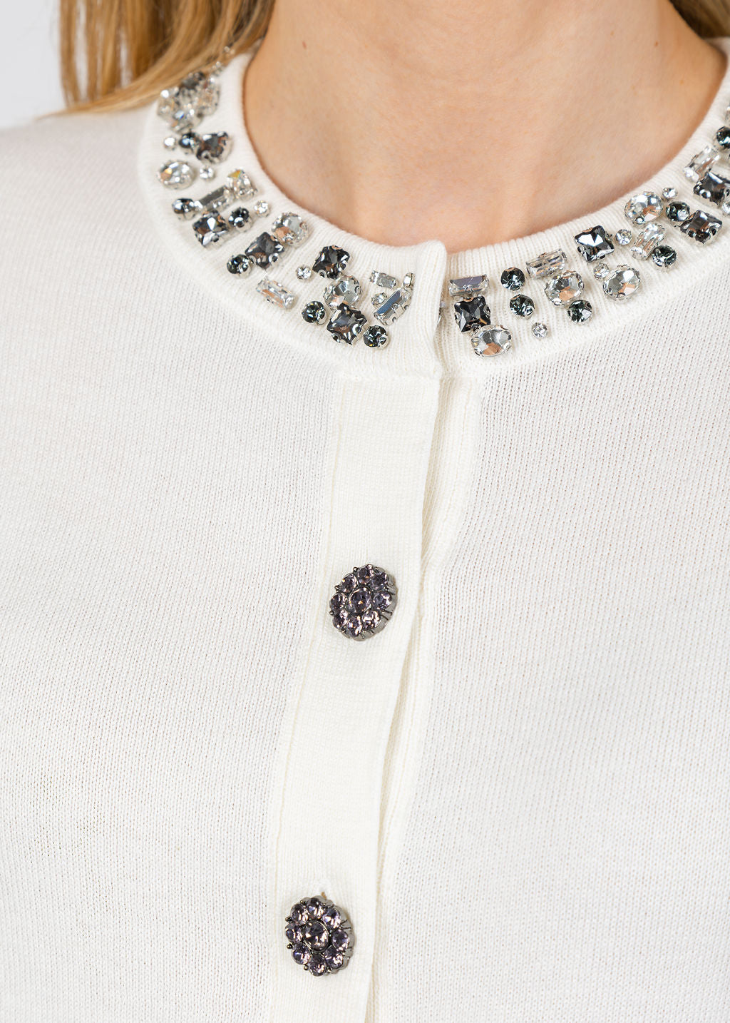 J Society Bella Jewel Neck Cardigan in Vanilla available at Barbara Katz