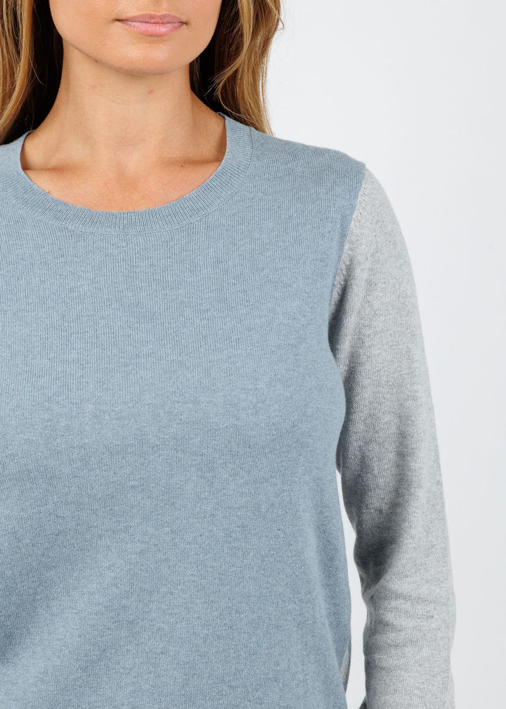 J Society Camo Distressed Crew Sweater in Denim available at Barbara Katz