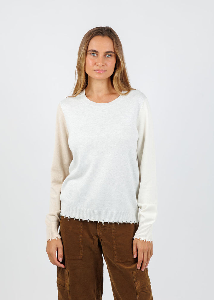 J Society Camo Distressed Crew Sweater in Neutral available at Barbara Katz