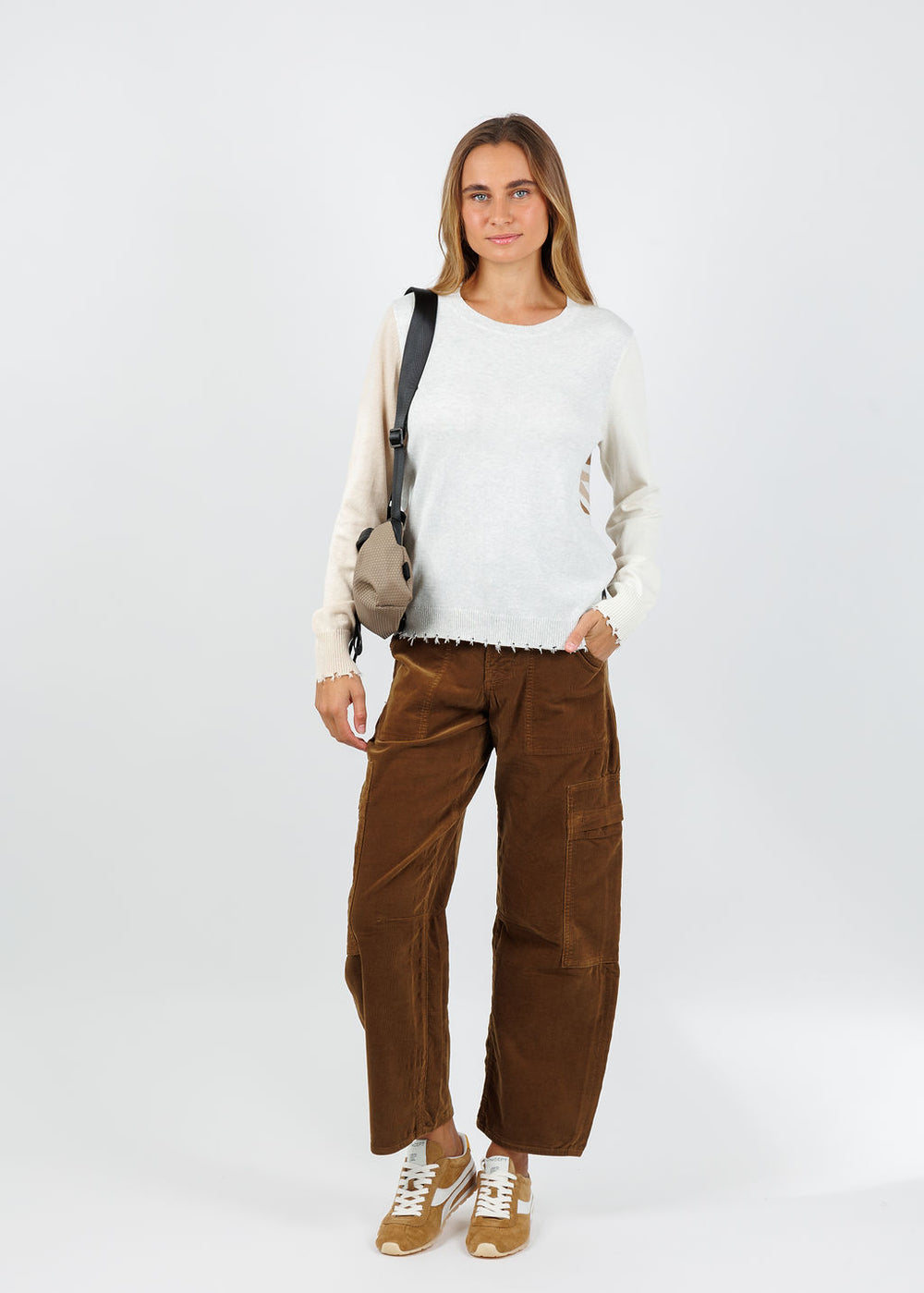 J Society Camo Distressed Crew Sweater in Neutral available at Barbara Katz