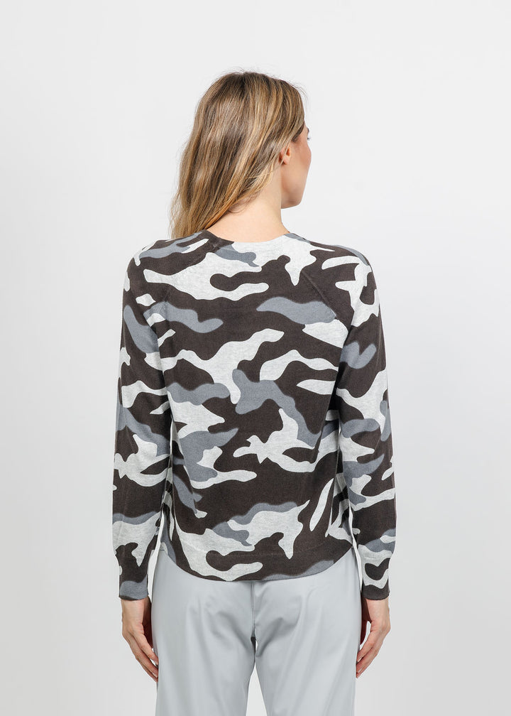 J Society Camo Heart Crew Sweater in Silver available at Barbara Katz