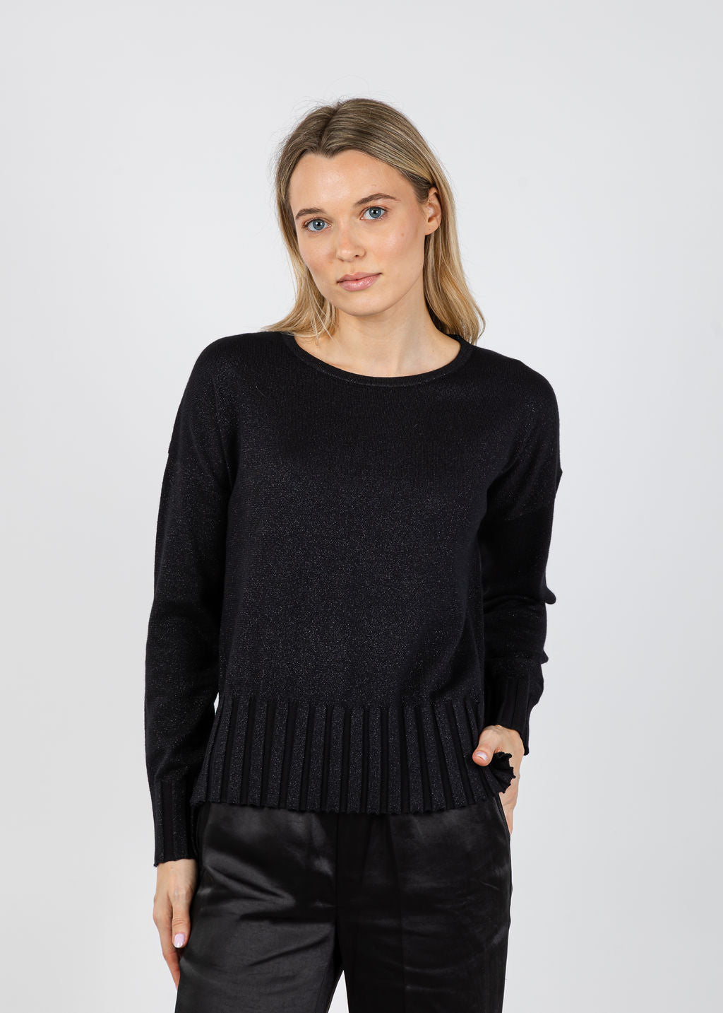 J Society Chloe Rib Bottom Crew Sweater in Black available at Barbara Katz
