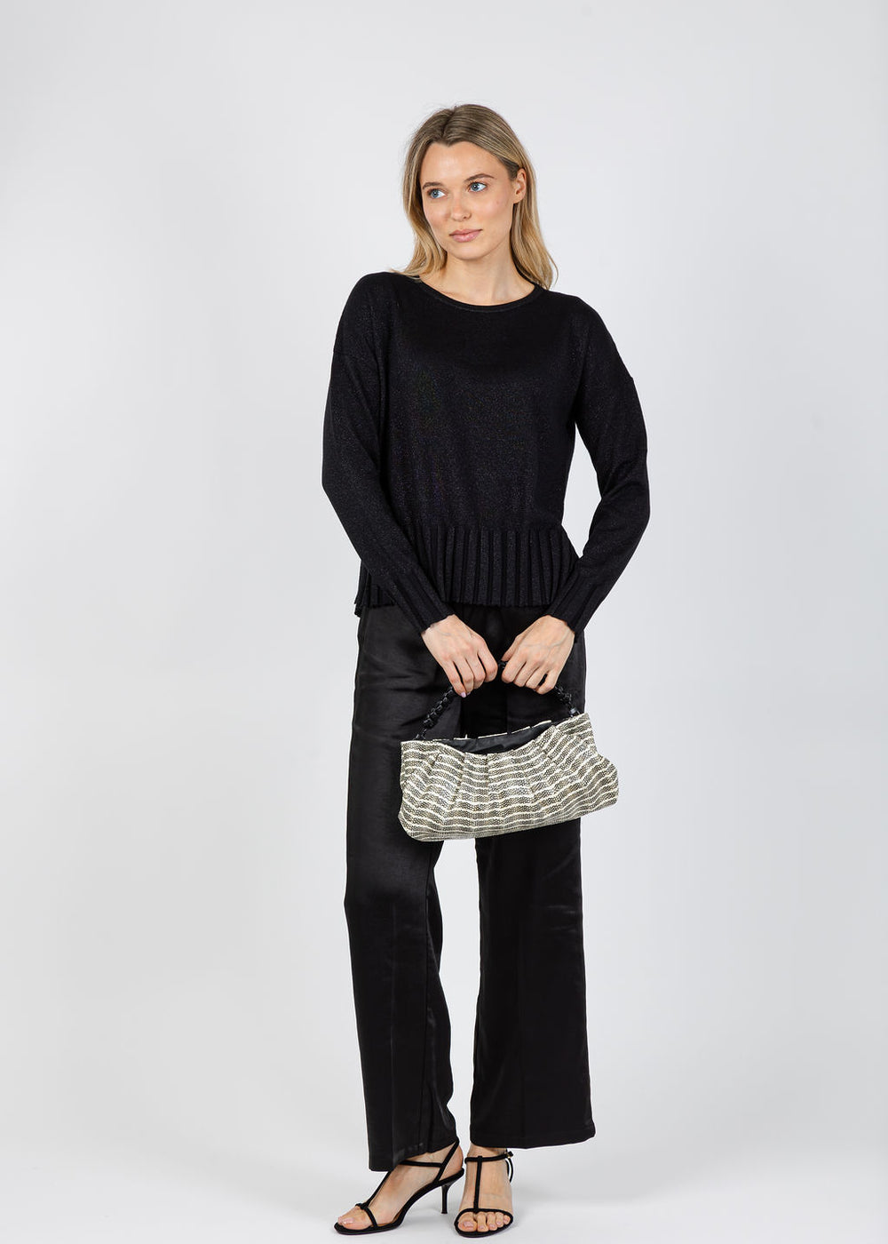 J Society Chloe Rib Bottom Crew Sweater in Black available at Barbara Katz