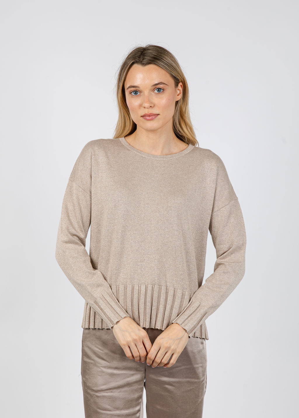 J Society Chloe Rib Bottom Crew Sweater in Cappuccino available at Barbara Katz