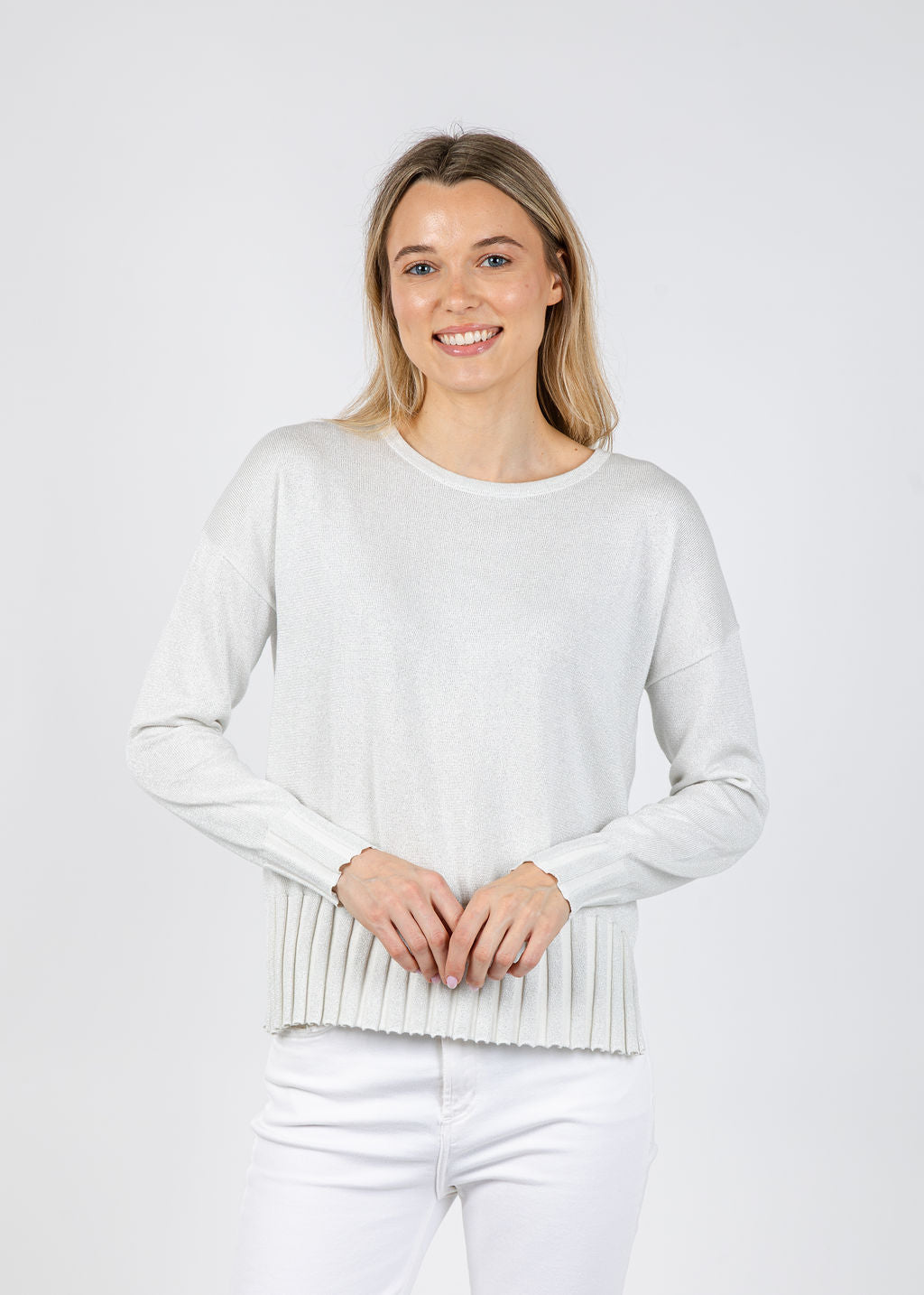 J Society Chloe Rib Bottom Crew Sweater in Ivory available at Barbara Katz
