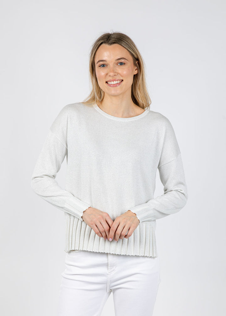 J Society Chloe Rib Bottom Crew Sweater in Ivory available at Barbara Katz