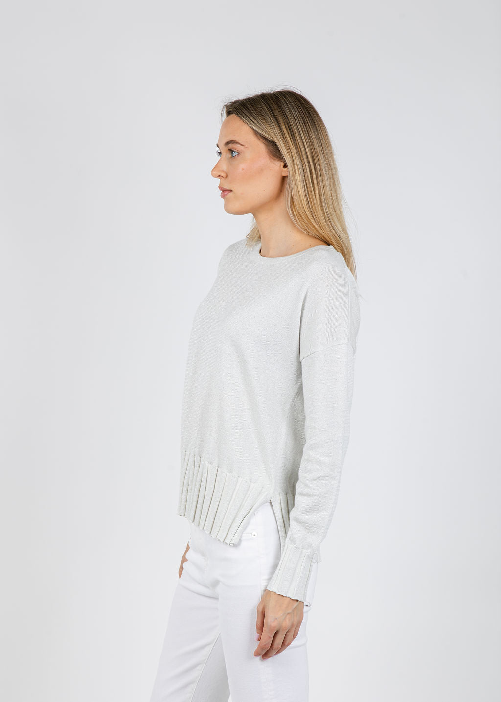 J Society Chloe Rib Bottom Crew Sweater in Ivory available at Barbara Katz