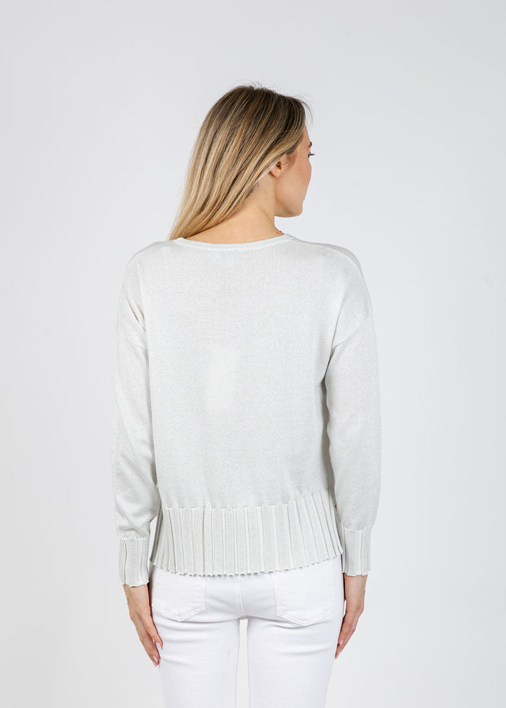 J Society Chloe Rib Bottom Crew Sweater in Ivory available at Barbara Katz