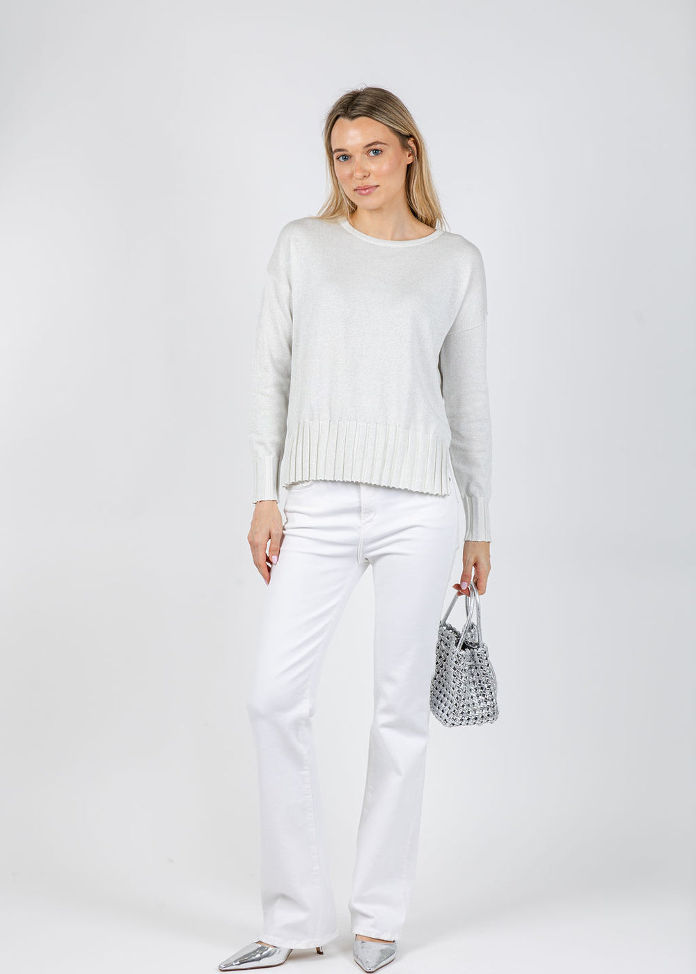 J Society Chloe Rib Bottom Crew Sweater in Ivory available at Barbara Katz