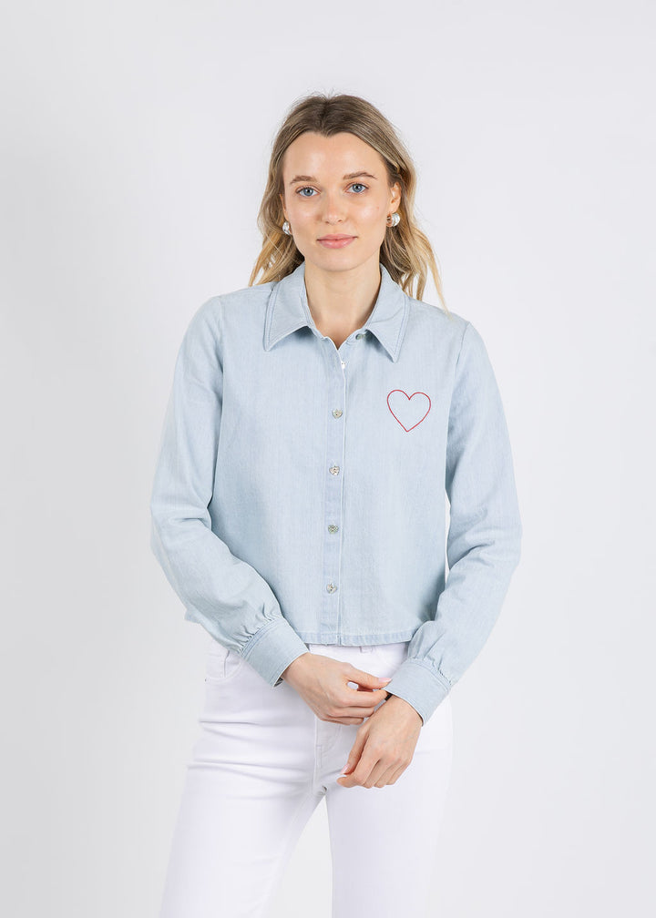 J Society Crista Heart Crop Shirt in Chambray available at Barbara Katz