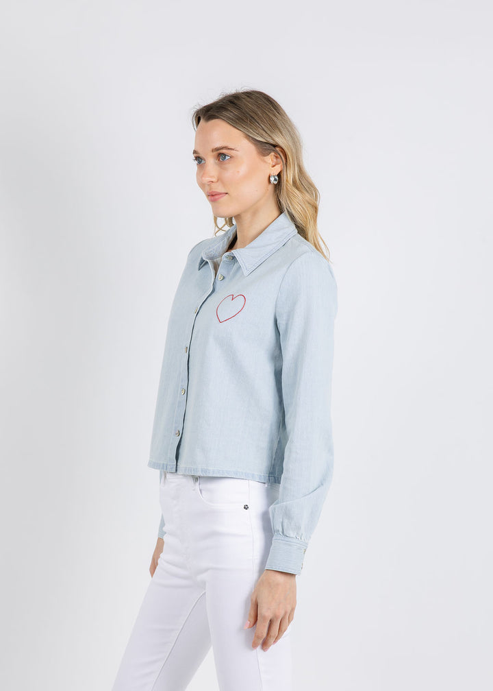 J Society Crista Heart Crop Shirt in Chambray available at Barbara Katz