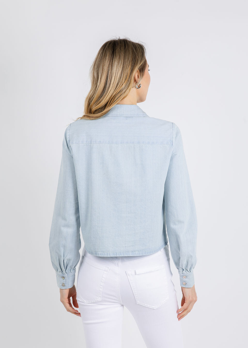 J Society Crista Heart Crop Shirt in Chambray available at Barbara Katz