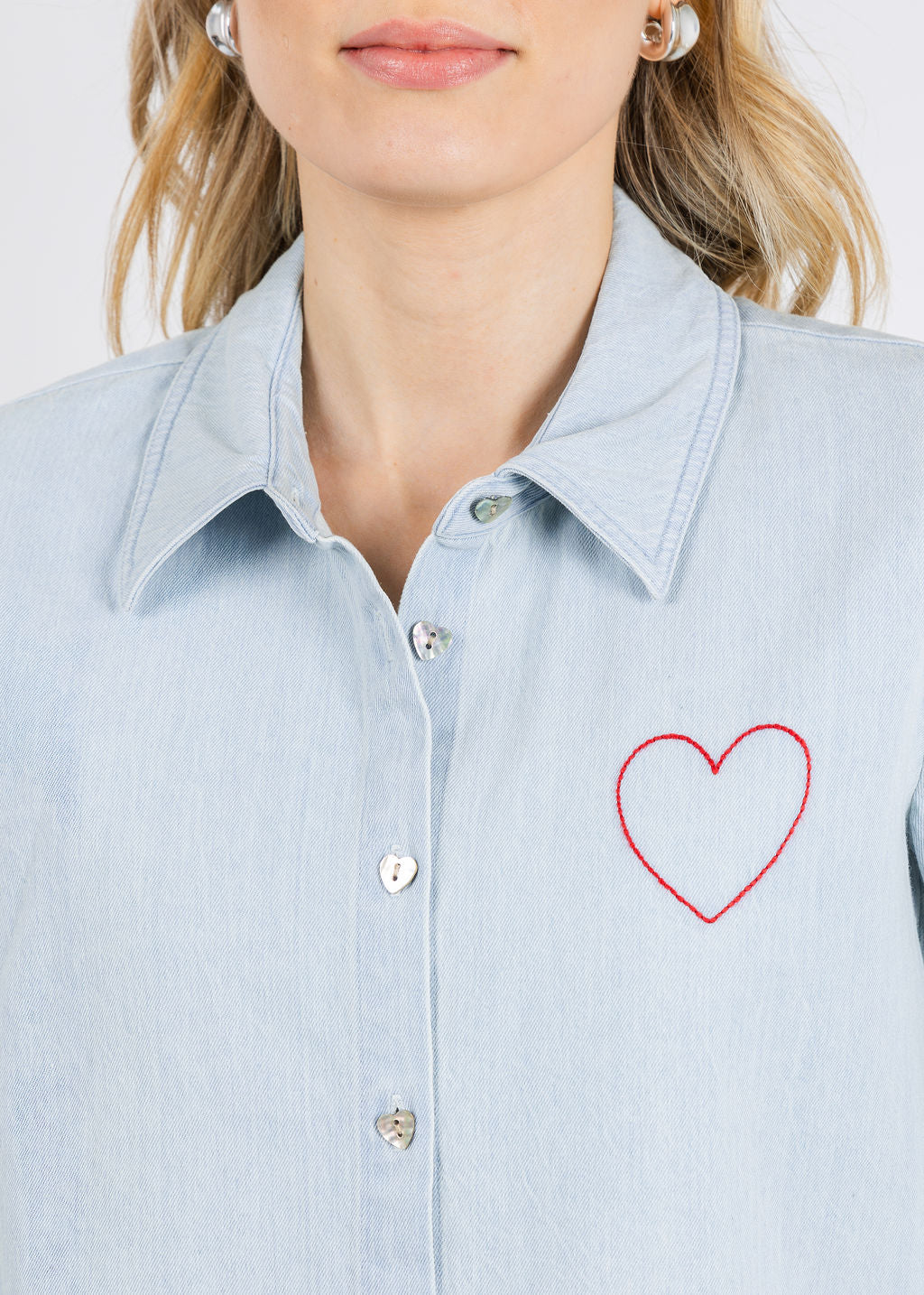 J Society Crista Heart Crop Shirt in Chambray available at Barbara Katz