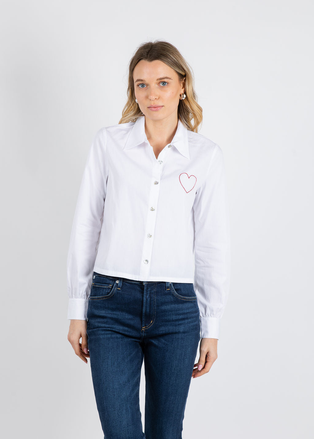 J Society Crista Heart Crop Shirt in White available at Barbara Katz