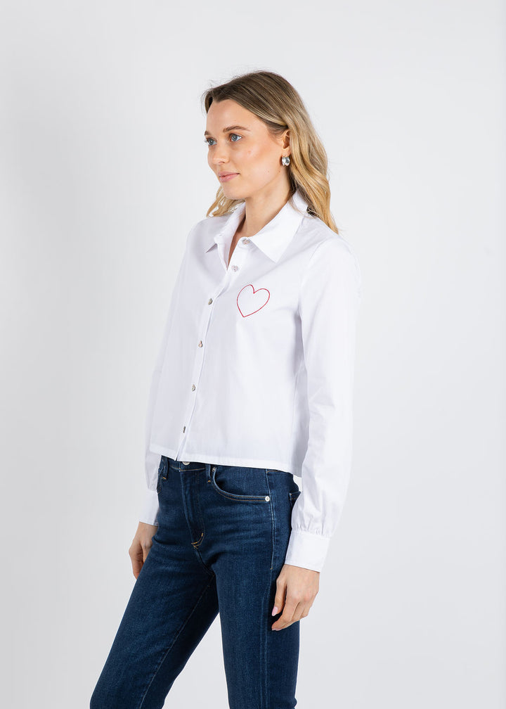J Society Crista Heart Crop Shirt in White available at Barbara Katz