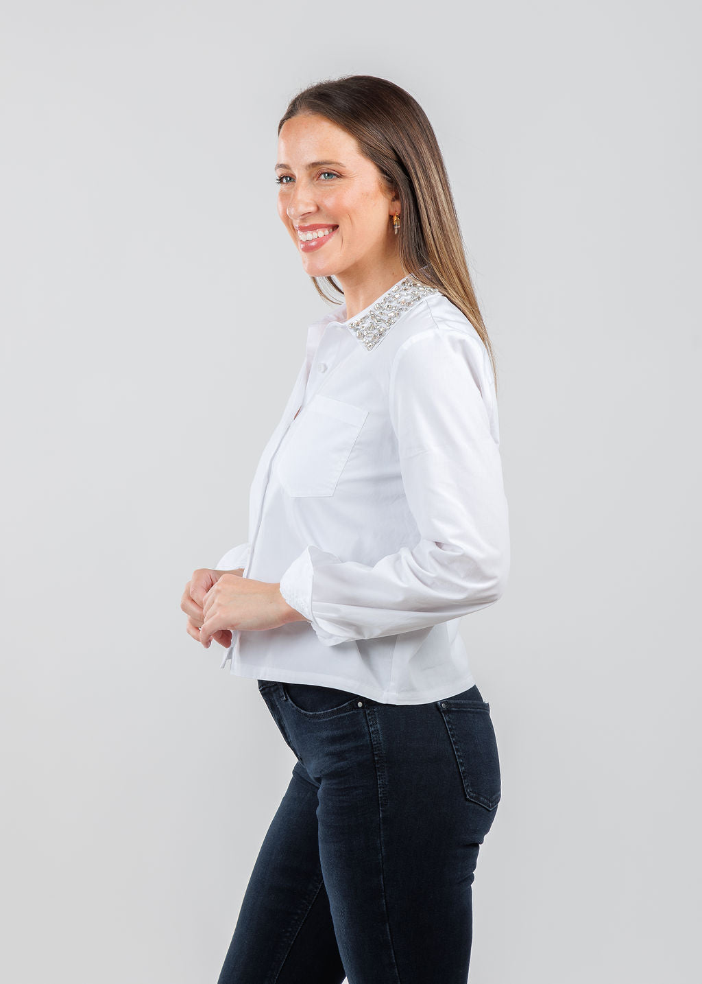 J Society Crystal Shirt in White available at Barbara Katz