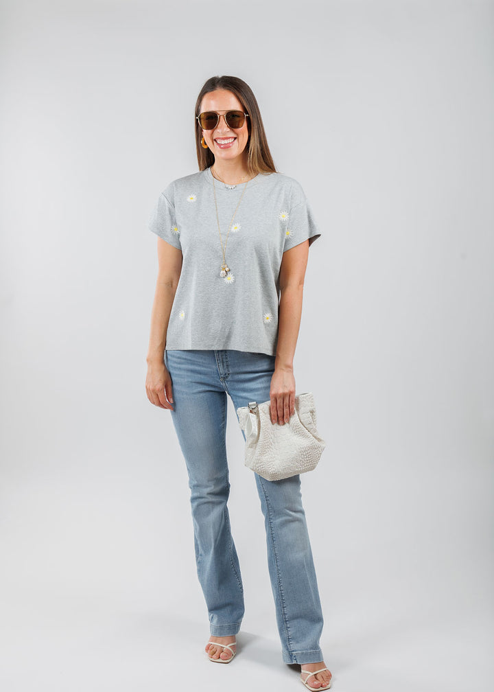 J Society Daisy Tee in Heather paired with MAC Dream Boot Jeans in Summer Blue Clouds Wash available at Barbara Katz