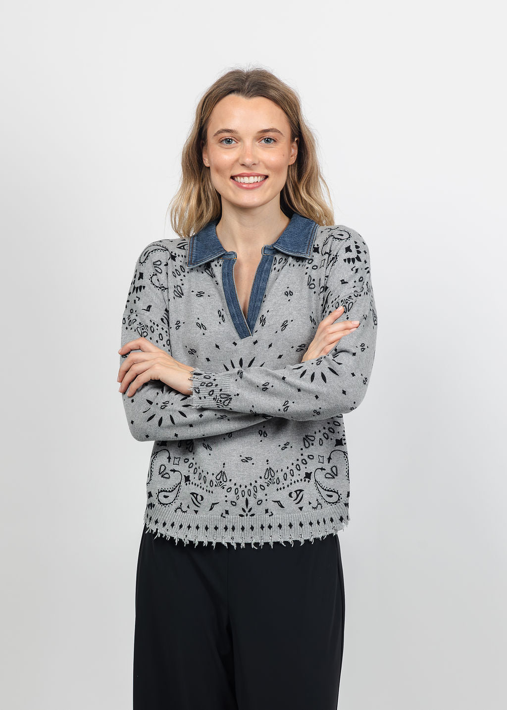 J Society Denim Collar Bandana Top in Heather available at Barbara Katz