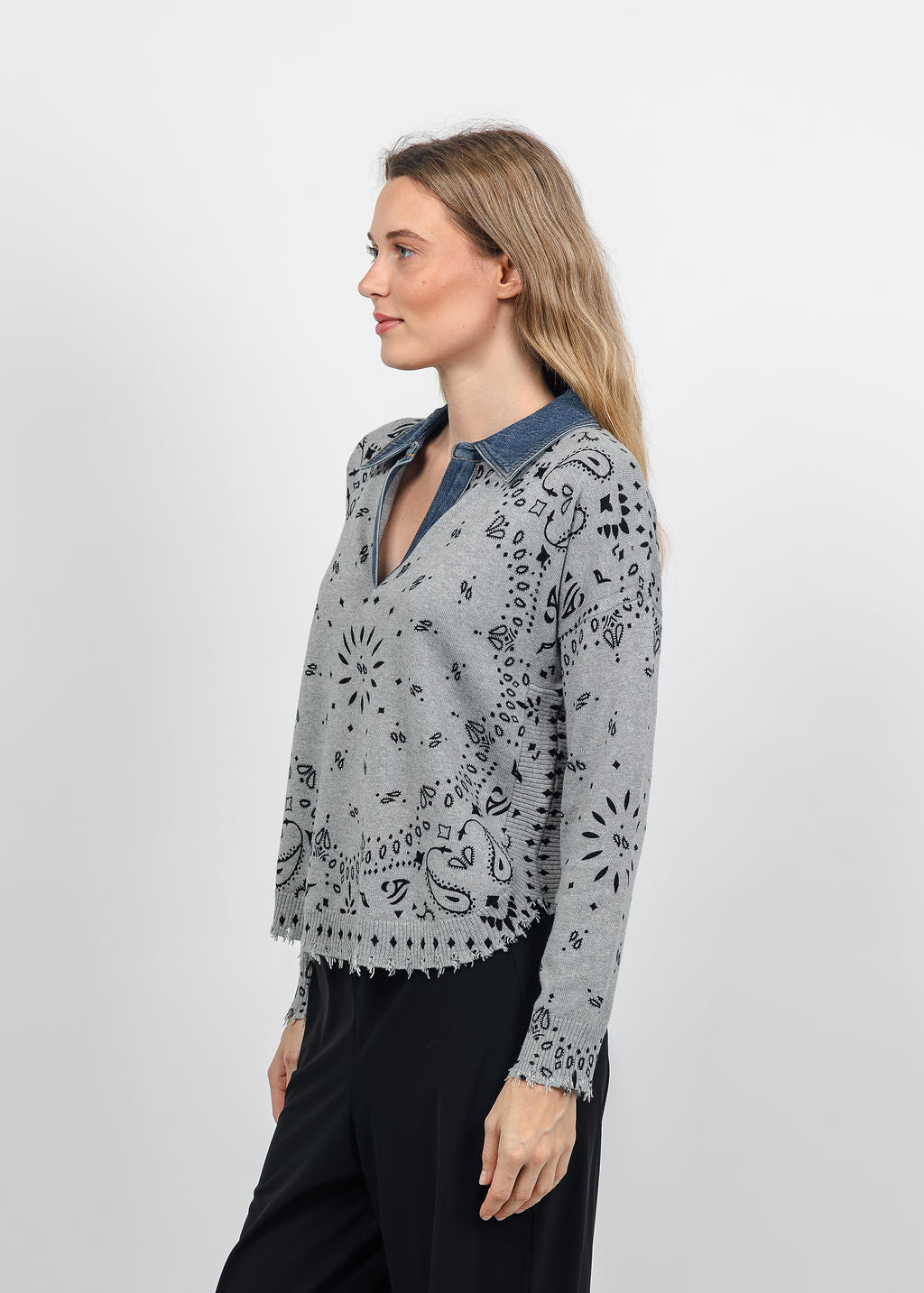 J Society Denim Collar Bandana Top in Heather available at Barbara Katz