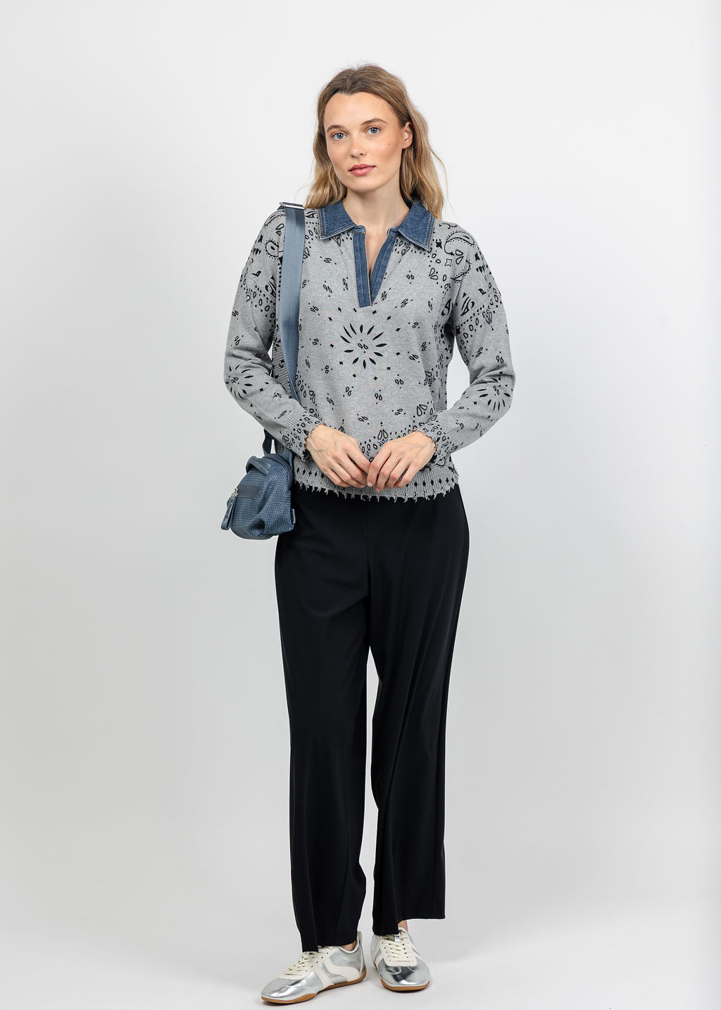 J Society Denim Collar Bandana Top in Heather available at Barbara Katz