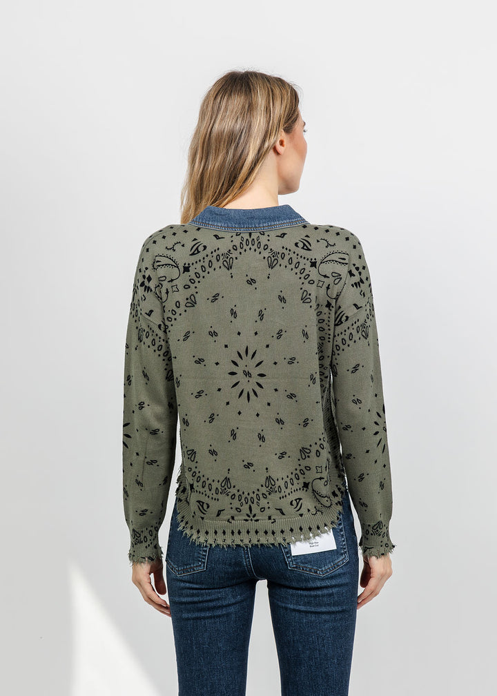 J Society Denim Collar Bandana Top in Moss available at Barbara Katz