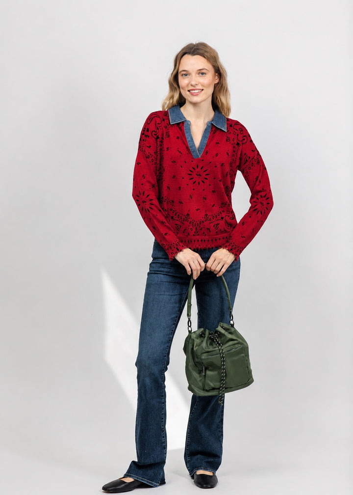 J Society Denim Collar Bandana Top in Red available at Barbara Katz